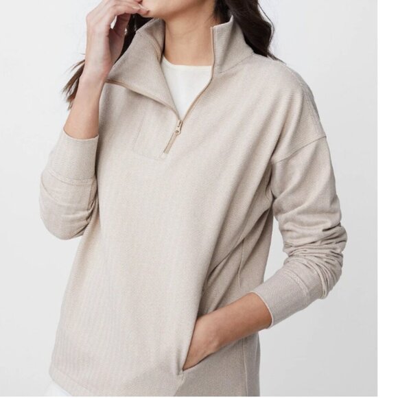 J. McLaughlin Maeba Fleece Top Herringbone Jacquard 1/4 Zip Preppy - Picture 3 of 12